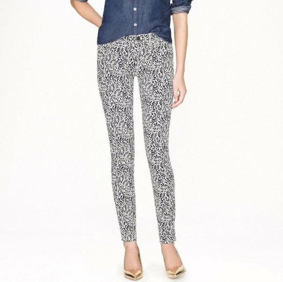 J.Crew Toothpick Skinny Jeans Fern Print Blue White Mid-Rise Womens Size 27 / 4 - Picture 1 of 16